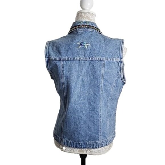 Bill Blass embroidered Vest jean Denim Button Vintage Medium - Picture 3 of 8